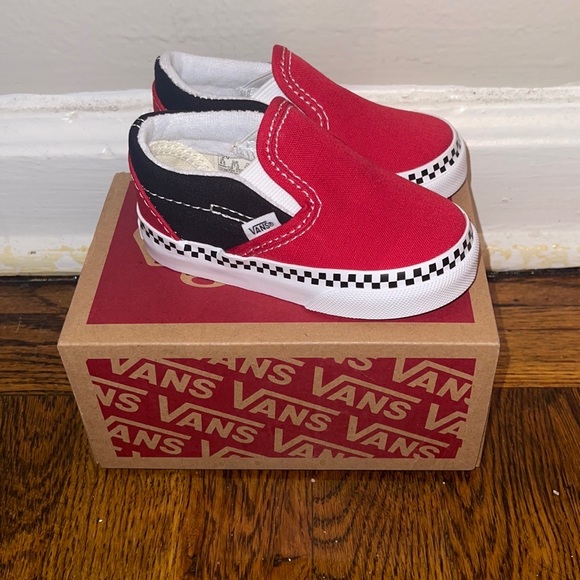 Vans Other - Vans Red & Black Slip On Sneakers Size 5c (unisex) NWT